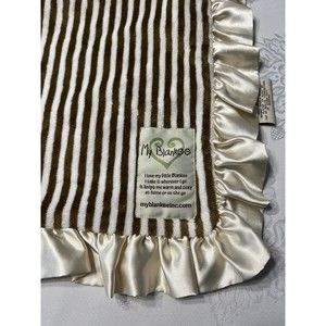 My Blankee Brown & Cream Striped With Satin Ruffled Trim Baby Crib Blanket ~ USA